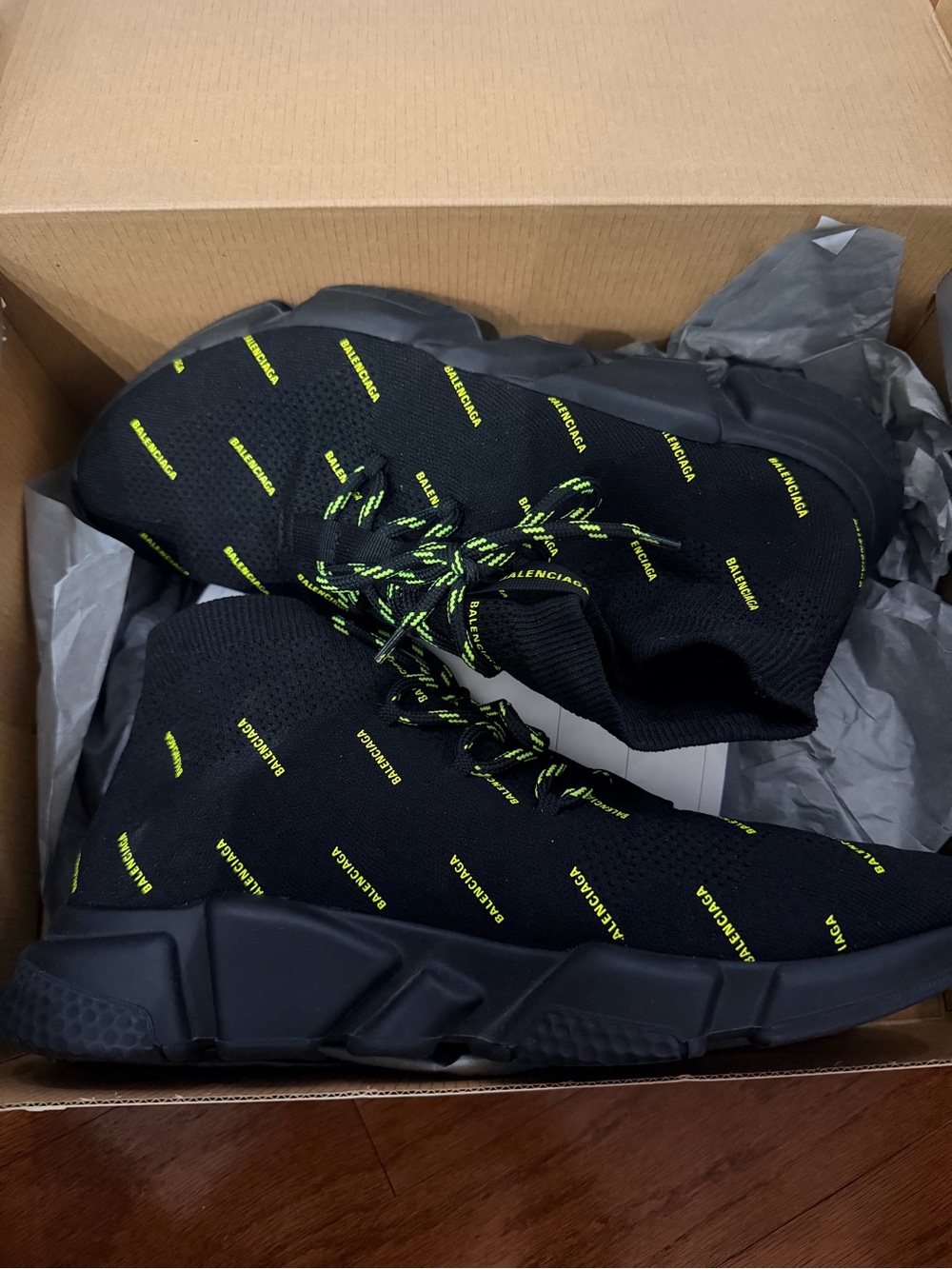 Balenciaga Black & Neon Yellow Sock-Style Men's Sneakers